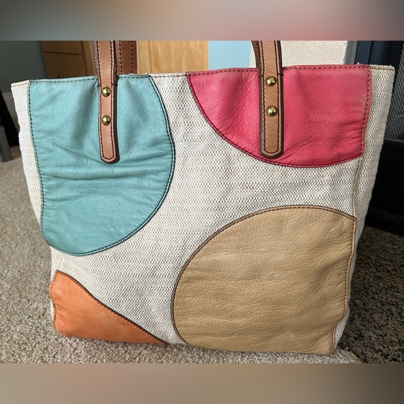 Fossil Vintage Shopper Multicolor Leather and Woven Textile Tote Bag - Picture 5 of 16